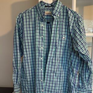 Classic Plaid Button-Down Shirt in Green and Blue